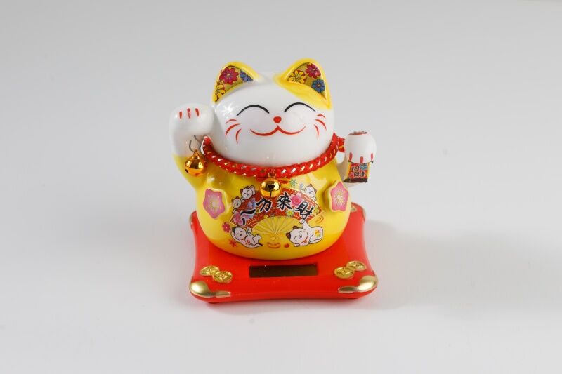陶器ソーラー猫　黄色