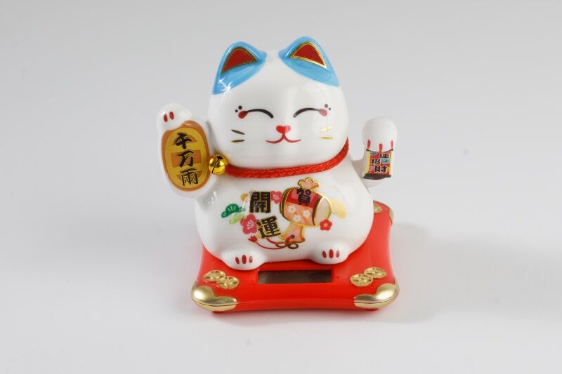 陶器ソーラー猫　青