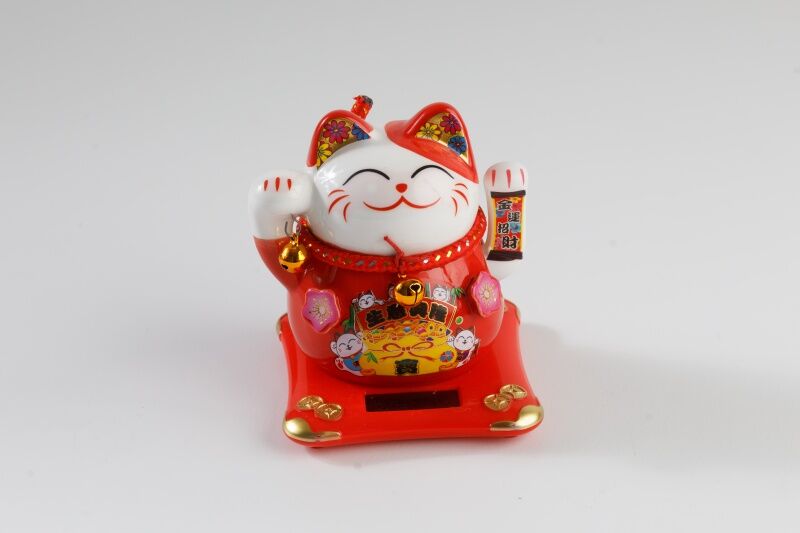 陶器ソーラー猫　赤